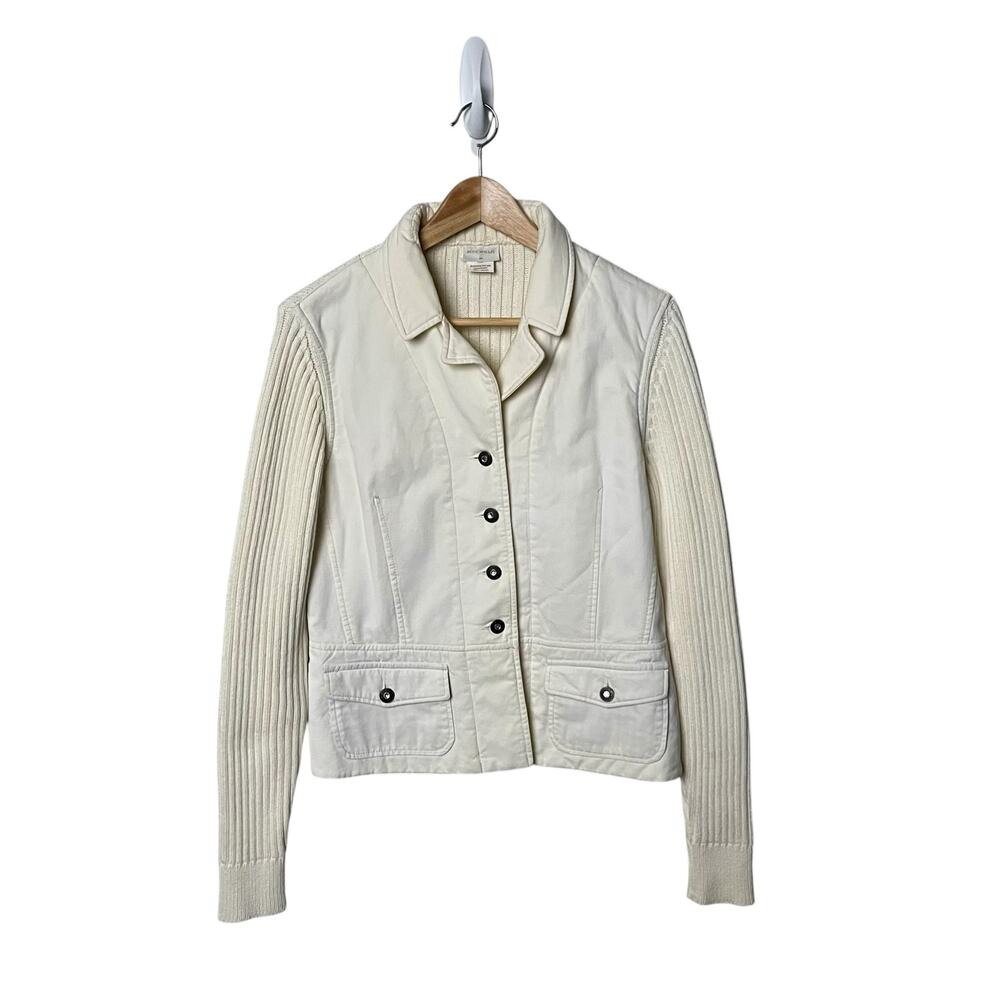 Blue Willis Knitted Sweater Jacket M Cream Long Sleeves Pockets Cotton Casual